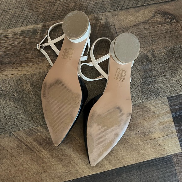 Black and Cream Croc Pattern Low Block Heels - Picture 12 of 14